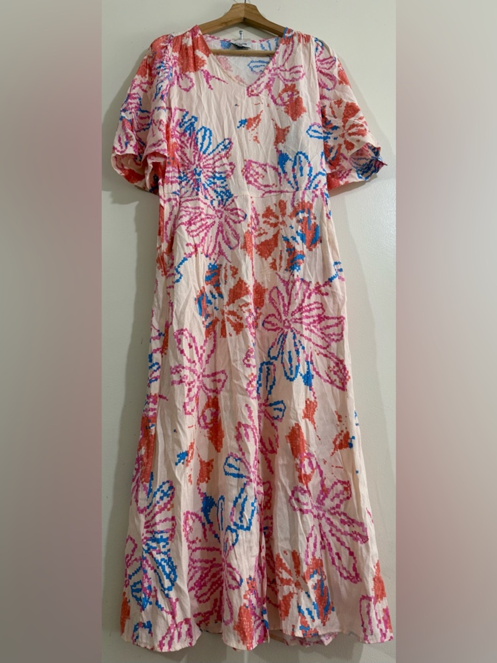 CKS  Pink Floral Maxi Dress with Blue & Coral Print